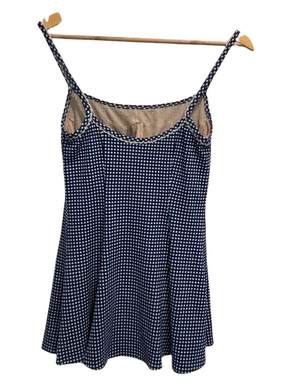 Beach House by Gabar Blue Gingham Tankini Swim Top Size 8 Built-In Shelf Bra Y2K - Picture 3 of 8
